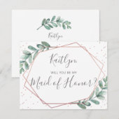 Carte Serez-Vous Ma Fille D'Honneur Eucalyptus Géométriq (Devant / Derrière)