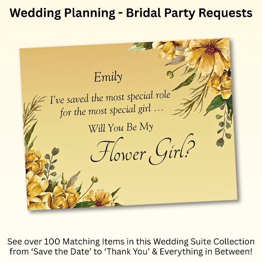 Carte Serez-Vous Ma Fille Fleur ? Fleurs jaunes dorées