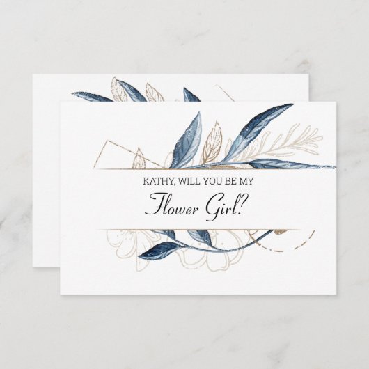 Carte Serez-Vous Ma Fleur Bleu Or Moderne (Devant / Derrière)