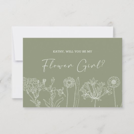 Carte Serez-Vous Mes Fleurs Fleurs Filles Sage Green Flo (Devant)