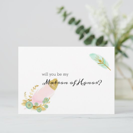 Carte Serez-vous mon chef d'honneur Boho rose et or (Debout devant)