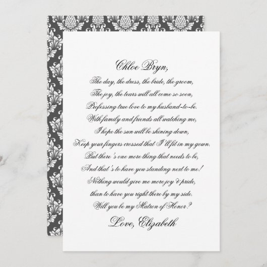Carte Serez-vous mon Martron d'honneur Script Poem Card (Devant / Derrière)