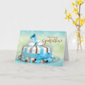 Carte Serez-vous mon parrain bleu et gâteau Brown (Fleur jaune)