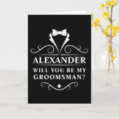 Carte Serez-vous mon témoin Cravate smoking noir pliée (Fleur jaune)