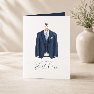 Carte Serez-Vous Mon Témoin Monsieur Costume Bleu Marine