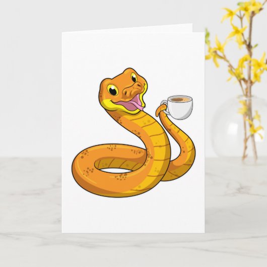 Carte Serpent avec une tasse de café (Fleur jaune)