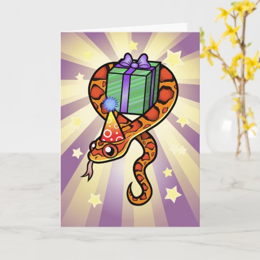 Carte Serpent d'anniversaire (Fleur jaune)