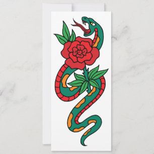 Carte Serpent enveloppé autour d'un tatouage rose rouge