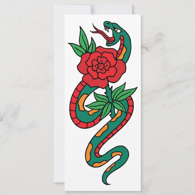 Carte Serpent enveloppé autour d'un tatouage rose rouge (Devant)