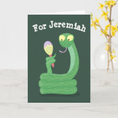 Carte Serpent vert amusant avec humour de caricature mar (Fleur jaune)