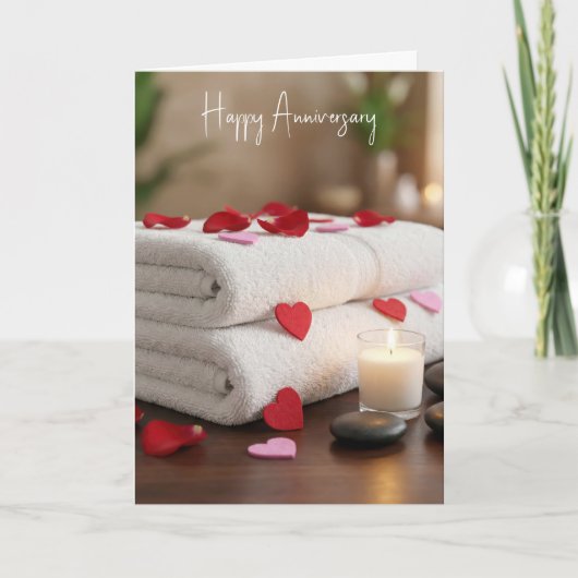 Carte Serviettes de spa d'anniversaire avec des cœurs (Devant)