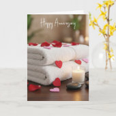 Carte Serviettes de spa d'anniversaire avec des cœurs (Fleur jaune)