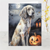 Carte Setter Anglais Halloween Avec Citrouilles Effrayan (Fleur jaune)