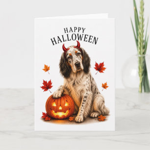 Carte Setter Anglais Halloween Diable Chien