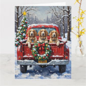 Carte Setter Anglais Noël Camion Rouge Fêtes (Fleur jaune)