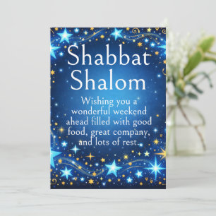 Carte Shabbat Shalom, Étoiles Scintillantes, Vœux Bleu O