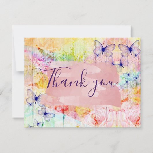 Carte Shabby Chic Butterflies et Roses sur bois rustique (Devant)