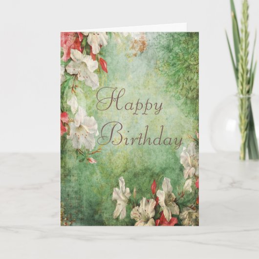 Carte Shabby Chic Hibiscus Fleurs Anniversaire (Devant)