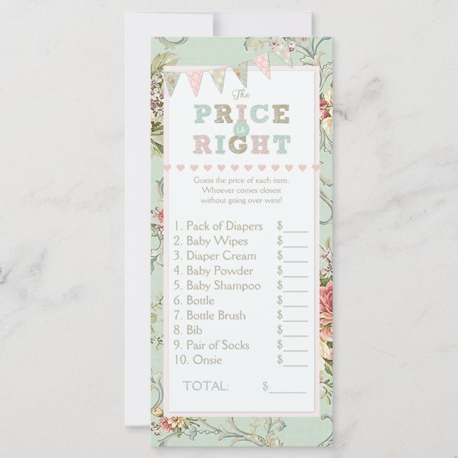 Carte Shabby Rustic Chic Prix Bon Baby shower Jeu (Devant)