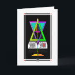 Carte Shalom Menorah Shabbat Coloré À Magen David<br><div class="desc">Pour ravir les récipiendaires,  envoyez cette menorah la plus haute et la plus colorée dans un Magen David multi-hued,  qui déclare artistiquement Shabbat Shalom d'une manière nouvelle et unique!  ~ karyn</div>