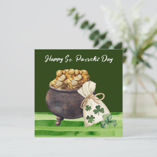 Carte Shamrock de la Saint-Patrick Clover and Pot (Debout devant)