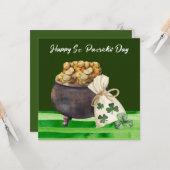 Carte Shamrock de la Saint-Patrick Clover and Pot (Devant/Arrière en situation)