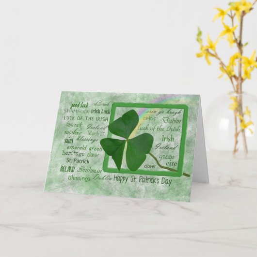 Carte Shamrock irlandais avec arc-en-ciel (Fleur jaune)