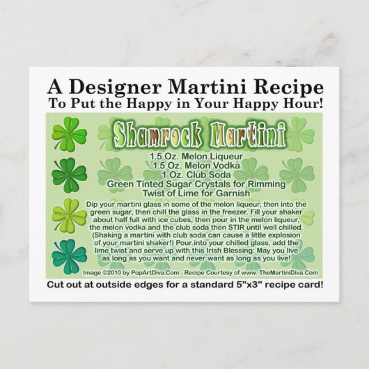 Carte shamrock St. Patrick's Day Martini Recette (Devant)