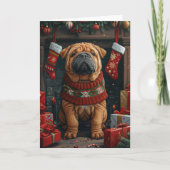 Carte Shar Pei chien avec des cadeaux de Noël Cheminée (Devant)