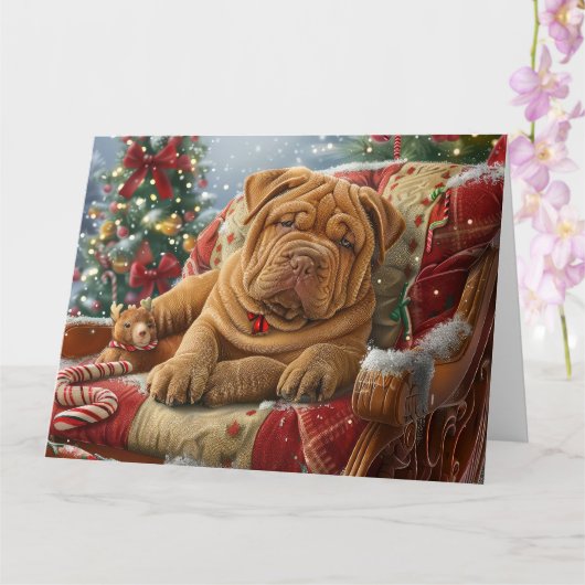 Carte Shar Pei Chien Festif de Noël (Orchidée)