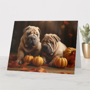 Carte Shar Pei Chiot Automne Citrouille de plaisir