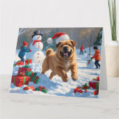 Carte Shar Pei coule dans la neige avec le Casquette de (Devant)