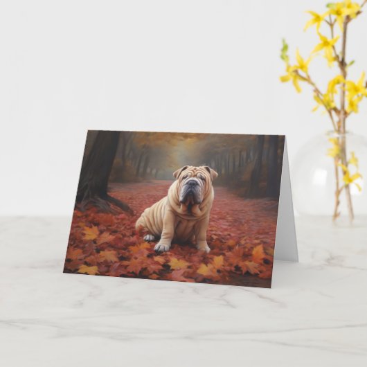 Carte Shar Pei dans l'automne Feuilles automne Inspire (Fleur jaune)