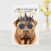 Carte Shar Pei King pour une journée d'anniversaire drôl (Fleur jaune)