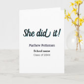 Carte She did it simple black classy modern graduation (Fleur jaune)