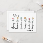 Carte She is Strong, Brave, Fearless, Loving Mothers Day (Devant/Arrière en situation)