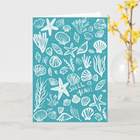 Carte SHELL YEAH Seashell Beach Anniversaire Félicitatio (Fleur jaune)