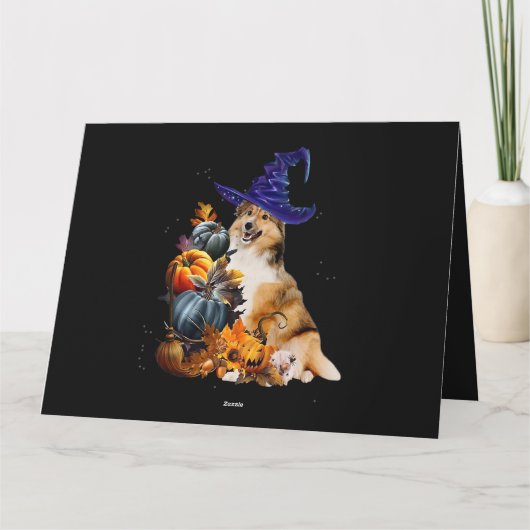 Carte Sheltie Chien Sorcière Et Citrouilles Halloween Th (Dos)