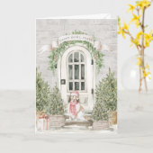 Carte Sheltie Porte avant Noël (Fleur jaune)