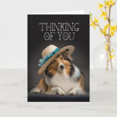 Carte Sheltie qui pense à vous (Fleur jaune)
