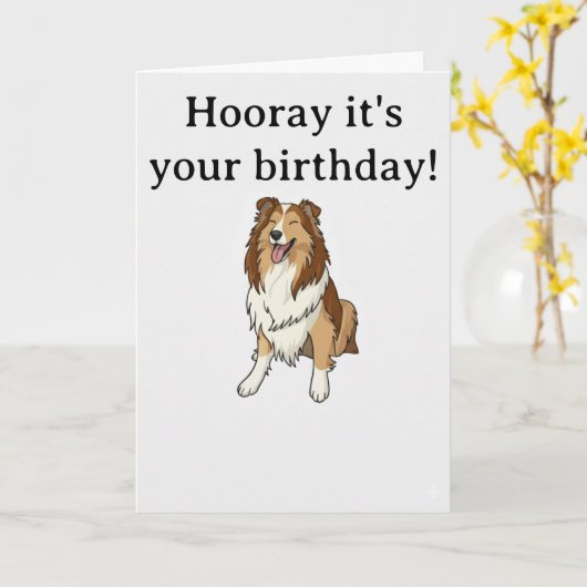 Carte Sheltie souriant (Fleur jaune)