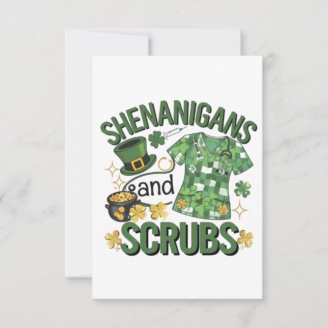 Carte Shenanigans and Scrubs Funny Nursing St Patrick's (Devant)