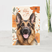 Carte Shepherd Dog Retro Orange Flowers Thinking of You (Devant)
