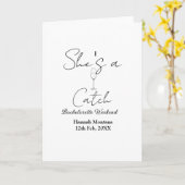 Carte She's a catch champagne bottle bachelorette weeken (Fleur jaune)