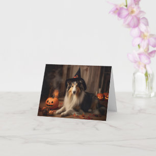 Carte Shetland Sheepdog Citrouilles Halloween Effrayant