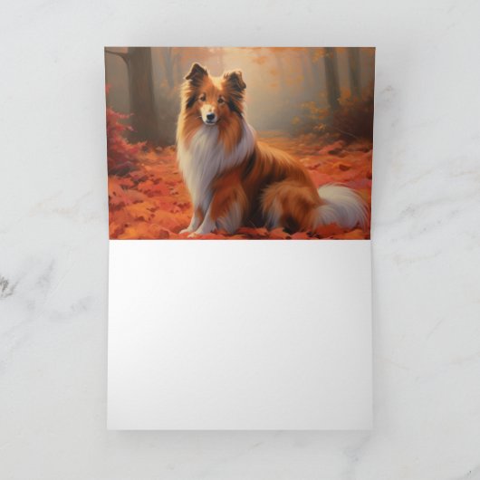 Carte Shetland Sheepdog en automne Feuilles automne Insp (Intérieur)