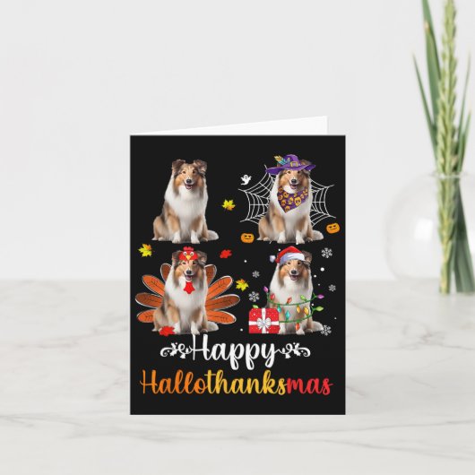 Carte Shetland Sheepdog Halloween Noël Happy Hallot (Devant)