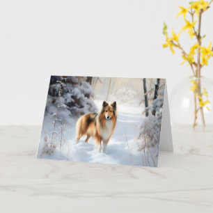 Carte Shetland Sheepdog Laissez Tomber la Neige Noël