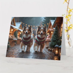 Carte Shetland Sheepdog Noël Neige Vacances