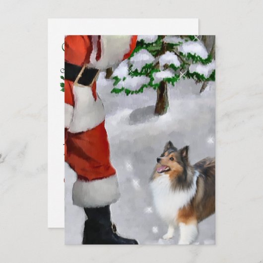 Carte Shetland Sheepdog Rencontrez Père Noël Christmas C (Devant / Derrière)